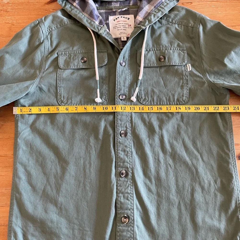 Fat Face Olive Hooded, Flannel-Lined Shirt Jacket - Picture 5 of 7